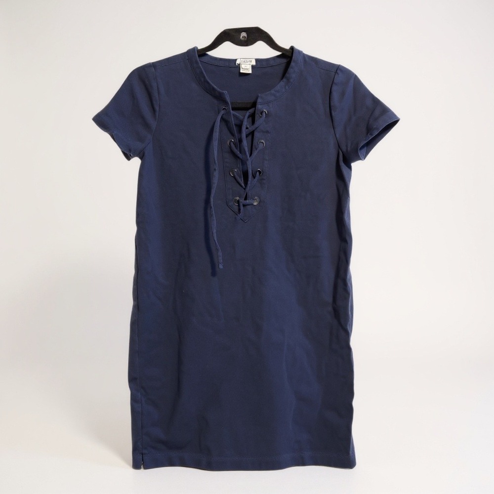 J. Crew Navy Blue Lace Up Short‎ Sleeve T Shirt Dress Women's XXS